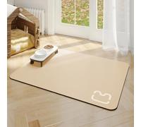 Xisnuient Tapis pour Gamelles,Antidérapant,Super Absorbant,Facile à Nettoyer,Lavables Pet Feeding Bowls Mat pour Chiens et Chats,Petits Animaux Carpet (Beige,50x80 cm)