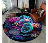 Xisnuient Tapis Rond Océan Dauphin Monde sous Marin Poisson Flanelle Poils Courts Antidérapant Absorbant Salon Chambre Adolescent Teenager Salle de Bain Couloir Déco Maison (Couleur 1,100cm)