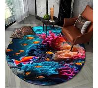 Xisnuient Tapis Rond Océan Dauphin Monde sous Marin Poisson Flanelle Poils Courts Antidérapant Absorbant Salon Chambre Adolescent Teenager Salle de Bain Couloir Déco Maison (Couleur 6,100cm)