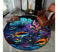 Xisnuient Tapis Rond Océan Dauphin Monde sous Marin Poisson Flanelle Poils Courts Antidérapant Absorbant Salon Chambre Adolescent Teenager Salle de Bain Couloir Déco Maison (Couleur 4,80cm)