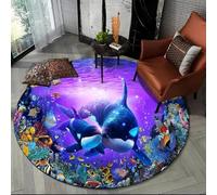 Xisnuient Tapis Rond Océan Dauphin Monde sous Marin Poisson Flanelle Poils Courts Antidérapant Absorbant Salon Chambre Adolescent Teenager Salle de Bain Couloir Déco Maison (Couleur 3,80cm)