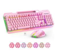 XISOGUU Ensemble clavier et souris de jeu sans fil, rétroéclairé RVB, batterie rechargeable 2000 mAh, sensation mécanique anti-ghosting + souris 6D 4800DPI pour PC Gamer