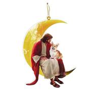 Xistuoz Jésus Assis sur la Lune, Ornements de Noël en Acrylique avec Jésus, Ornements d'arbre pour fêtes de mariage, Décorations de Noël, Chien et Jésus Assis sur la Lune