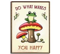 xitangyouyu Plaque en métal vintage avec citation positive de grenouille et champignon humoristique Do What Makes You Happy - 20,3 x 30,5 cm