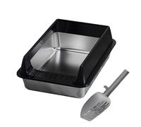 XITEA Bac À Litière pour Chats À Moitié Ouvert Systèmes De Circulation d'air en Acier Inoxydable Plateau D'entrée Bas Un Accès Facile Boîte Chats Semi-fermée Essentielle Animaux De Compagnie