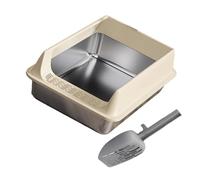 XITEA Bac À Litière pour Chats À Moitié Ouvert Systèmes De Circulation d'air en Acier Inoxydable Plateau D'entrée Bas Un Accès Facile Boîte Chats Semi-fermée Essentielle Animaux De Compagnie