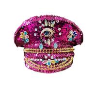 XITEA Chapeau de capitaine de mariée en cristal pour enterrement de vie de jeune fille, cocktail, vacances, cristal clouté pour comédien