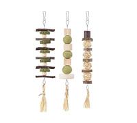 XITEA Lot de 3 jouets à mâcher pour les dents, les foins, les blocs de bois, les herbes, les hamsters, les cochons d'Inde, les gerbilles - Jouet à mâcher pour le meulage des dents à suspendre