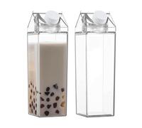 xitoio Lot de 2 bouteilles d'eau carrées transparentes en forme de carton de lait, 500 ml/1000 ml, réutilisables, pour voyage, camping, sport (1 000 ml)