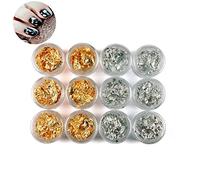 Xiton Feuille d'or 3D Nail Art Accessoires 12 Pot/Set Or Argent Paillette Foil Chip mousseux Flake bricolage Glitter Decal acrylique Gel UV Nail Art Décoration (couleurs assorties)