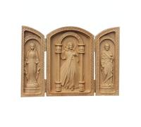 XIUCAI Autel Portatif en Bois Artisanal, Figurines de Jésus, Vierge Marie & Joseph, Triptyque Miniature Chrétien Catholique 10,5 cm, Cadeau Religieux & Décoration d'Intérieur,A