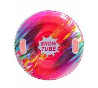 XIUCAI Bouée de Neige Gonflable 87 cm pour Adultes et Enfants, PVC Résistant au Froid et Solide avec Fond Renforcé et 2 Poignées pour Loisirs Hivernaux en Extérieur,Red Neon