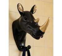 XIUCAI Décor Murale Tête de Rhinocéros en Résine 3D - Crochets Autoadhésifs en Forme d'Animal pour Manteau, Écouteurs, Outils, pour Salon, Atelier, Bureau, Bar, Café,Noble rhinoceros