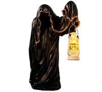 XIUCAI Lanterne Fantôme Sorcier Décor, Résine Verre 20.5x12.3x6.4cm, Lumière d'Ambiance, pour Maison Décoration Saisonnière Halloween,Noir