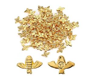 Xiuganpo 100 Pièces/sac Décoration D'abeille en Métal Décalcomanies or et Argent pour Autocollants Nail Art, Adaptés aux Spécialistes Professionnels des Ongles et aux étudiants (Doré (100 pièces))