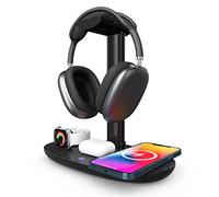 Xiuganpo 4 en 1 Chargeur sans Fil avec Support de Casque de Support de Casque et Quai de Station pour Charge 4 Appareils Simultanément, Charge Multi-appareils Efficace, pour Voyager,