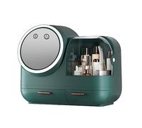 Xiuganpo Boîte de Rangement de Maquillage avec Ventilateur de Miroir Lumineux LED de Grande capacité de 18 L, Organisateur Cosmétique Portable pour Femme, Plastique ABS, Idéal pour Les Amateurs de