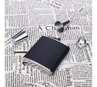 Xiuganpo Bouteille en Acier Inoxydable avec Cuir Noir - 200 Ml - Entonnoir et 2 Verres à Vin, Coffret D'anniversaire (Cruche de 6 onces)