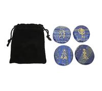 Xiuganpo Ensemble de 4 Pierres de Symboles Reiki pour Cristal de Guérison énergétique, Surfaces Plus Lisses Gravées à la Main, Ornement de Pierres Reiki pour les Rituels et la Méditation (Lapis