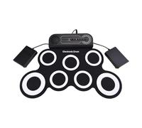 Xiuganpo Ensemble de Batterie électronique Portable avec Haut-parleur, Kit de Batterie D'entraînement en Silicone à 7 Tampons avec et Pédale Rechargeable pour Débutants (Version noir et blanc)