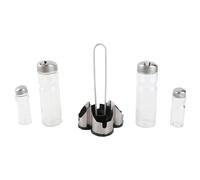 Xiuganpo Ensemble de Bouteilles d'assaisonnement en Verre 4 en 1 avec Support en Acier Inoxydable, Distributeurs d'huile et de Vinaigre et Salières pour la Cuisine