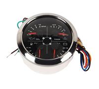 Xiuganpo Jauge Multifonction Universelle 4 en 1, 85mm, pour Camping-car, Bateau, Moto, Tableau de Bord en Acier Inoxydable de Haute Précision (Noir °C/BAR)