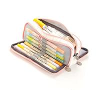 Xiuganpo Jolie Trousse à Crayons de Grande capacité, Sac à Stylos en Toile Multi-Poches pour L'école, Parfait pour Les étudiants, Durable et Pratique (Grande Grille Blanche Rose)