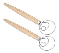 Xiuganpo Mélangeur de Pâte Manuel en Acier Inoxydable, Pâte avec Manche en Chêne, Lot de 2 Mélangeurs de en Fil Robuste de qualité Alimentaire 430 pour la Fabrication de Pain, Pizza, Biscuits,