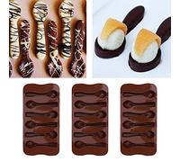 Xiuganpo Moules à Gâteaux en Silicone Antiadhésifs, 3 Pièces, Outils de Cuisson au Chocolat en Forme de Cuillère pour la Cuisson à Domicile, Couleur café 21x11cm