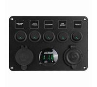 Xiuganpo Panneau D'interrupteur à Bascule LED à 5 Gangs avec Voltmètre Numérique, Installation Facile pour Camping-car, Voiture, Bateau à Moteur, Alliage D'aluminium 12-24V, 1 unité (GREEN)