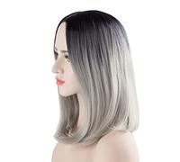 Xiuganpo Perruque Synthétique Longue à la Mode pour Femmes, Perruque Dégradée Noire Moelleuse pour Femmes avec Raie au Milieu, Convient pour le Cosplay, 13,78 Pouces