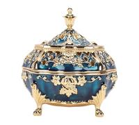 Xiuganpo Porte-encens, Porte-encens Cône Vintage avec Couvercle, Design Durable et Exquis, Facile à Entretenir, Porte-encens Décoratif pour la Maison, Le Bureau, Le Yoga, Le Spa (4,3 X (Or Bleu)