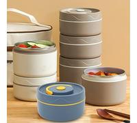Xiuganpo Pot à Cuisson Thermique à Isolation Thermique, 420 Ml 304 Conteneur de Déjeuner Rond à Double Couche en Acier Inoxydable, Thermo à Soupe Fuite pour les (Style isolé, bleu de profonde)