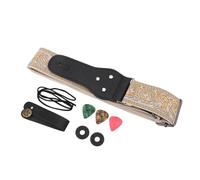 Xiuganpo Sangle de Guitare Large Brodée Vintage pour Guitares électriques Acoustiques, Basse, Cuir Nylon de qualité Supérieure, Longueur Réglable pour Adultes et Enfants, Basse électrique Folk (GOLD)