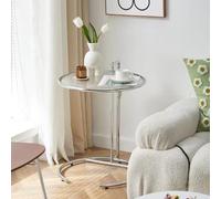 Xiuganpo Table Basse élévatrice élégante en Verre Transparent, Table D'appoint en Forme de C en Hauteur en Acier Inoxydable pour Une Décoration Moderne (Grey)