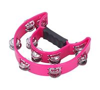 Xiuganpo Tambourin Jingles à Double Rangée Percussion Portative en Forme de Demi-lune Exquise pour Accompagnement de Chant, ABS écologique Rose