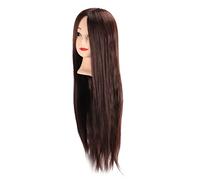 Xiuganpo Tête de Mannequin pour la Conception des Cheveux et la Pratique de la Teinture, Adaptée aux Coiffeurs et aux Professeurs D'écoles de beauté, Synthétique Lisse Marron foncé