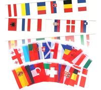 Xiujuers 2 Pcs Drapeaux Euro Guirlandes 2024, 24 Pays Drapeaux Européen Banniere Chaîne Décorations, Guirlandes de Drapeaux de 24 Pays, Drapeaux Euro Football pour Jardin, Bar, Restaurant (14 * 21CM)