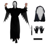 Xiujuers Halloween Scream Déguisement pour Enfant, Ghostface Costume, Masque inclus et Poignard en plastique, adapté pour Halloween, Carnaval, Mascarade, Soirée d'horreur