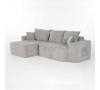 Xiulideni Canapé d'angle en forme de L - 262 cm avec méridienne - Siège bas XXL - Sans montage - Canapé modulaire en chenille gris pour salon