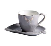 xiuling4568 Tasses 5,1 oz Tasse de café et Soucoupe sertie d'une décoration Gracieuse en Relief et des Bords d'or Porcelaine Espresso Tasses et cuillères Tasse à café(Grigio)