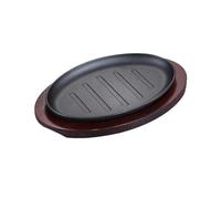 XIUsheUA Assiette à steak en fer Plaque de cuisson ronde for barbecue, poêle à rôtir, plateau en bois, cuisine fonte, pot, steak rayé frit(Color 2)