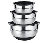 XIUsheUA Bol en acier inoxydable Lot de 3 bols à mélanger en acier inoxydable, saladier, bol service empilable antidérapant avec couvercles hermétiques for la cuisine et pâtisserie