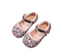 XIUsheUA Chaussures de Princesse à la Mode for Filles, Chaussures en Cristal avec nœud, Chaussures Plates à Semelle Souple, Princesse pour la fête, la Danse(Pink,30 (Inner 19cm))
