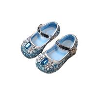 XIUsheUA Chaussures de Princesse à la Mode for Filles, Chaussures en Cristal avec nœud, Chaussures Plates à Semelle Souple, Princesse pour la fête, la Danse(Blue,34 (Inner 21.3cm))
