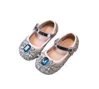 XIUsheUA Chaussures de Princesse à la Mode for Filles, Chaussures en Cristal avec nœud, Chaussures Plates à Semelle Souple, Princesse pour la fête, la Danse(Silver,36 (Inner 22.5cm))