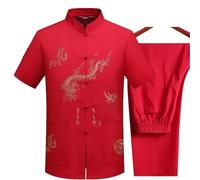 XIUsheUA Costume Traditionnel Kung Fu Tai Chi en Coton et Lin, Uniforme Tang, Chemises et Chemisiers for Hommes, vêtements de Veste pour Tai Chi, Arts Martiaux(Red,42)