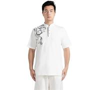 XIUsheUA Kung Fu Chemise Seulement T-Shirt Arts Martiaux vêtements à Manches Courtes Uniforme Classique Tai Chi vêtements Hommes Petit Haut Femmes pour Tai Chi, Arts Martiaux(White 2,XL)