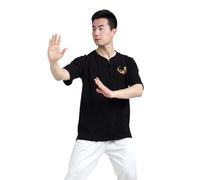 XIUsheUA Kung Fu Chemise Seulement T-Shirt Arts Martiaux vêtements à Manches Courtes Uniforme Classique Tai Chi vêtements Hommes Petit Haut Femmes pour Tai Chi, Arts Martiaux(Black 1,XL)