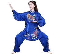 XIUsheUA Kung Fu Tai Chi vêtements Vintage Hauts + Pantalons Dragon imprimé Ensemble Arts Martiaux Aile Chunretro Taijiquan Wushu Uniforme pour Tai Chi, Arts Martiaux(Blue,XL)